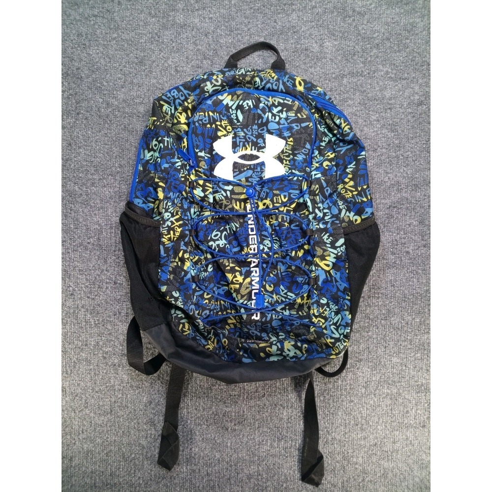 Under Armour Hustle Sport Backpack UA Storm Graffiti Blue Yellow Black School Ba